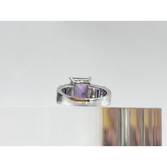 Geometric Amethyst Gemstone Rectangular Cut Sterling Silver Vintage Ring - sz 8 - Picture 4 of 10